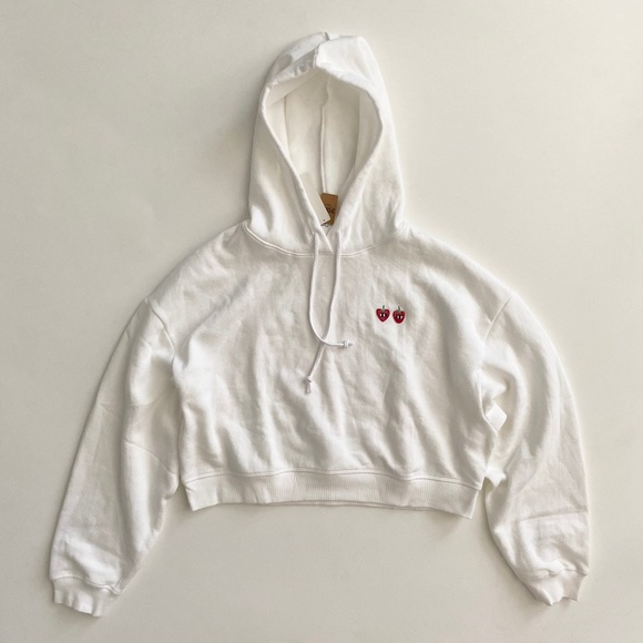 PINK Victoria's Secret Tops - PINK Victoria's Secret Sweatshirt Hoodie Hooded Sweater White Cropped Nwt